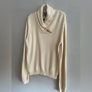 Lauren Ralph Lauren Knit Ivory Gold Buckle Sweater XL